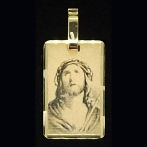 Medalla rectangular mediana en oro amarillo con imagen de cristo