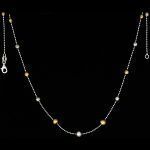 Gargantilla oro blanco eslabon de bolitas con bolas decorando de color mate en oro amarillo y blanco 40 cm