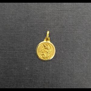 Medalla oro amarillo 18 pequeña con imagen de ángel con niño