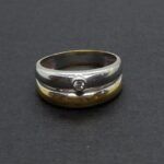 Anillo doble aro oro amarillo y blanco 18k nº 17 con brillante de 0,05 qt