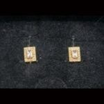 Pendientes oro amarillo 18k con forma rectangular con circonitas blancas cierre tipo catalán