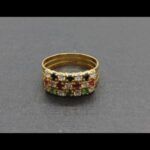 Anillo triple oro amarillo 18k nº 15 con piedras color blancas azules corintas y verdes
