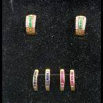 Pendientes oro amarillo 18k con puntas de brillantes y piedras de color intercambiables, cierre tipo catalán