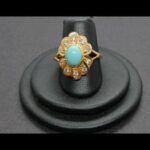 Anillo oro amarillo 18k nº 17 con piedra turquesa rodeada de circonitas blancas