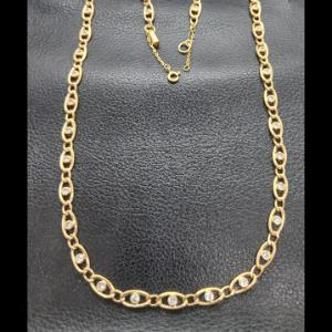 Gargantilla oro amarillo 18k de 50 cm con circonitas blancas y cadena de seguridad