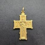 Cruz oro amarillo 18k labrada con la imagen de Cristo y de la virgen