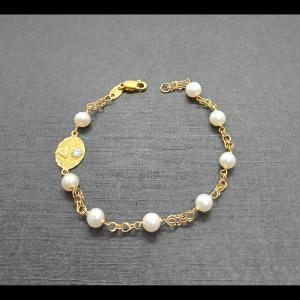 Pulsera oro amarillo 18k con perlas blancas 16,5 cm