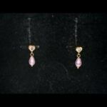 Pendientes oro amarillo 18k con circonita en forma de corazón y lágrima en rosa, cierre tipo rosca