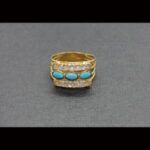 Anillo oro amarillo 18 qt nº 15 con circonitas blancas y piedras turquesas parte central