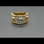 Anillo oro amarillo 18k nº 18 con motivo de elefantes en oro rosa,amarillo y blanco