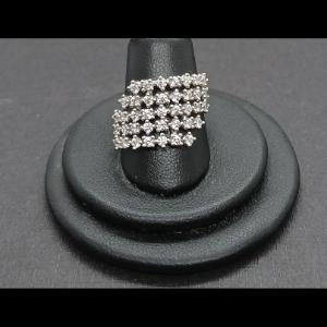 Anillo ancho oro blanco 18 k nº 16 con multiples filas de circonitas blancas