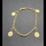 Pulsera oro amarillo 18k eslabón tipo cartier con colgante con forma de monedas 20 cm