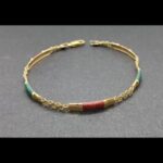 Pulsera oro amarillo 18k con eslabones esmaltados en color corinto y verde(19 cm)